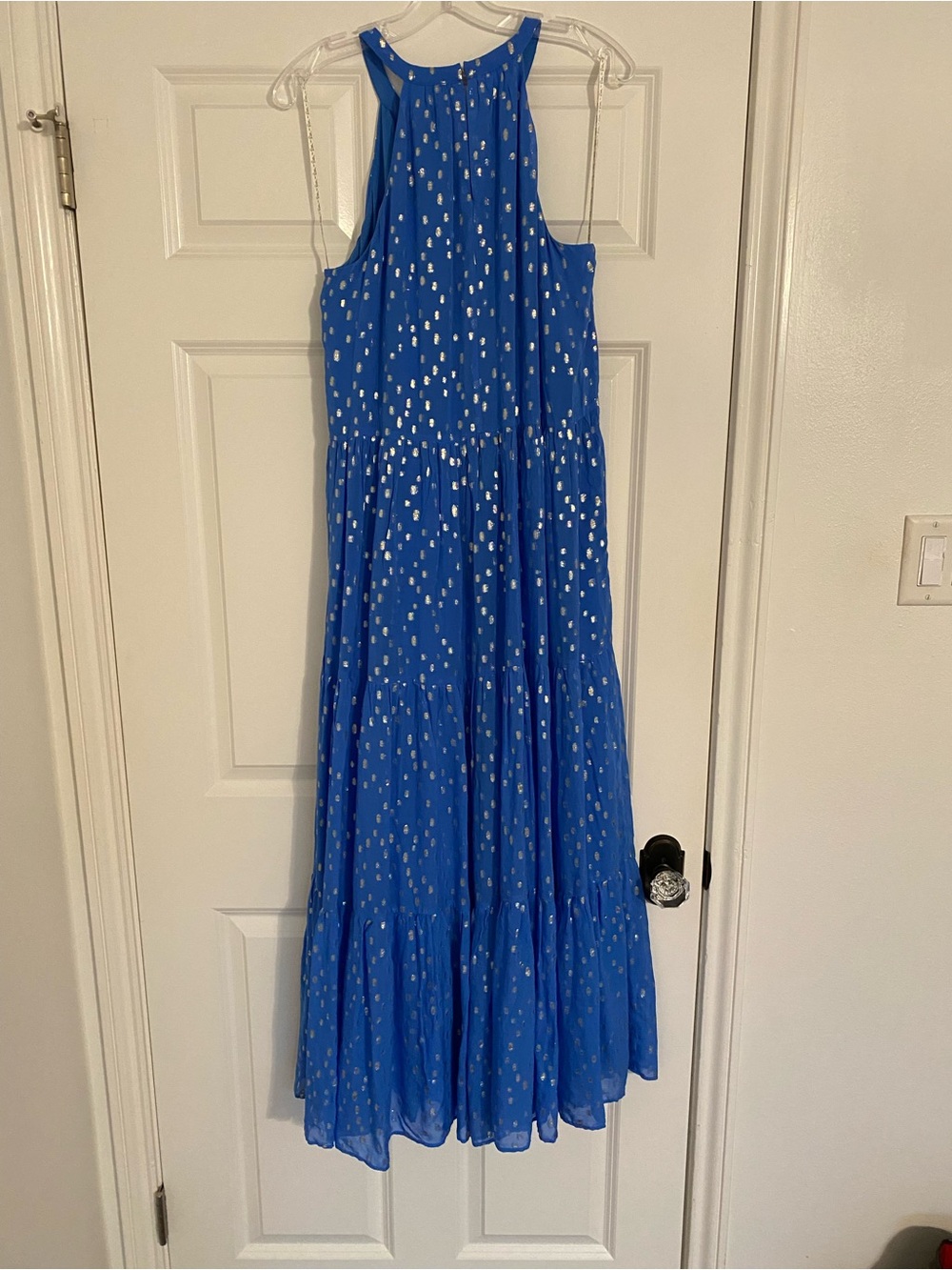 Lilly Pulitzer Blue Halter Dress with Metallic Dot Print Size M